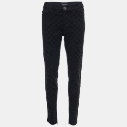 Pre Owned Chanel Black Flock Quilt Print Denim Slim Fit Jeans M/Waist 31"