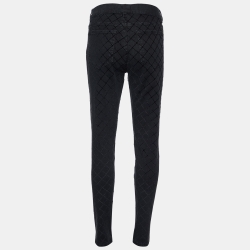 Pre Owned Chanel Black Flock Quilt Print Denim Slim Fit Jeans M/Waist 31"