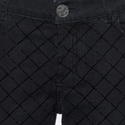 Pre Owned Chanel Black Flock Quilt Print Denim Slim Fit Jeans M/Waist 31"