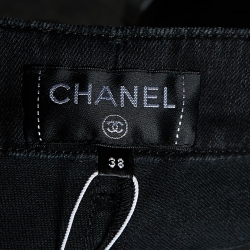 Pre Owned Chanel Black Flock Quilt Print Denim Slim Fit Jeans M/Waist 31"