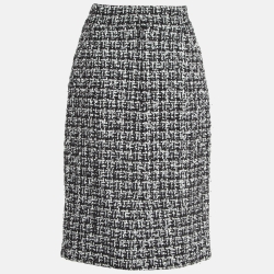Pre Owned Chanel Monochrome Tweed Pencil Skirt L