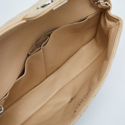 Pre Owned Chanel Beige Quilted Caviar Leather Classic East West Flap Bag