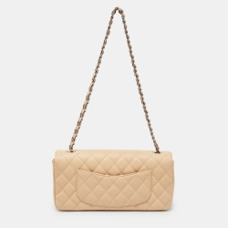 Pre Owned Chanel Beige Quilted Caviar Leather Classic East West Flap Bag