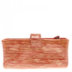 Pre Owned Chanel Red/White Striped Patent Leather Smart Clutch 