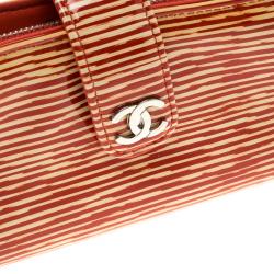 Pre Owned Chanel Red/White Striped Patent Leather Smart Clutch 