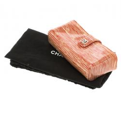 Pre Owned Chanel Red/White Striped Patent Leather Smart Clutch 