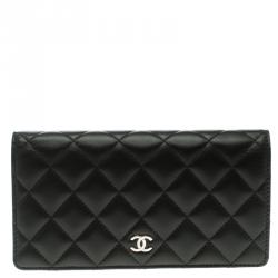 Pre Owned Chanel Black Quilted Leather CC Long Wallet
