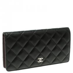 Pre Owned Chanel Black Quilted Leather CC Long Wallet
