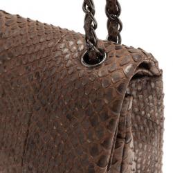 Pre Owned Chanel Gold Python Jumbo Double Flap Bag