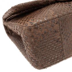 Pre Owned Chanel Gold Python Jumbo Double Flap Bag