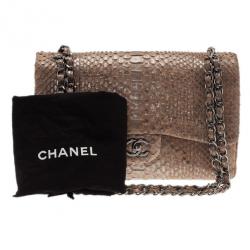 Pre Owned Chanel Gold Python Jumbo Double Flap Bag