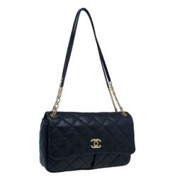 Pre Owned Chanel Black Quilted Lambskin Two Pocket Flap Shoulder Bag