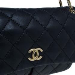 Pre Owned Chanel Black Quilted Lambskin Two Pocket Flap Shoulder Bag
