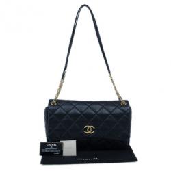 Pre Owned Chanel Black Quilted Lambskin Two Pocket Flap Shoulder Bag