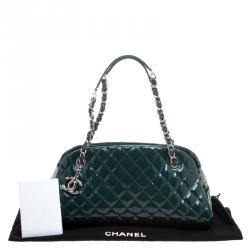 Pre Owned Chanel Green Quilted Patent Leather Medium Just Mademoiselle Bowling Bag