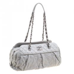 Pre Owned Chanel Grey Quilted Iridescent Leather Chic Quilt Bowling Bag