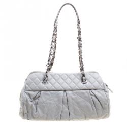 Pre Owned Chanel Grey Quilted Iridescent Leather Chic Quilt Bowling Bag