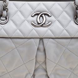 Pre Owned Chanel Grey Quilted Iridescent Leather Chic Quilt Bowling Bag