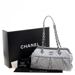 Pre Owned Chanel Grey Quilted Iridescent Leather Chic Quilt Bowling Bag