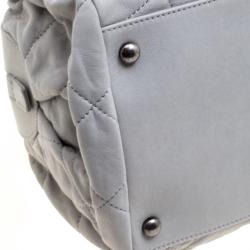 Pre Owned Chanel Grey Quilted Iridescent Leather Chic Quilt Bowling Bag