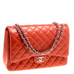 Pre Owned Chanel Red Quilted Leather Maxi Classic Double Flap Bag