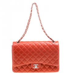 Pre Owned Chanel Red Quilted Leather Maxi Classic Double Flap Bag