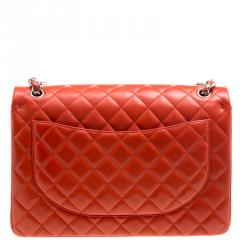 Pre Owned Chanel Red Quilted Leather Maxi Classic Double Flap Bag