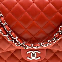 Pre Owned Chanel Red Quilted Leather Maxi Classic Double Flap Bag