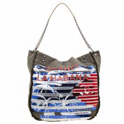 Pre Owned Chanel Fatigue Green Canvas Sequin Cuba La Habana Chain Hobo 