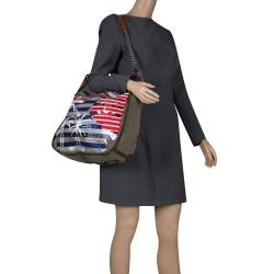 Pre Owned Chanel Fatigue Green Canvas Sequin Cuba La Habana Chain Hobo 