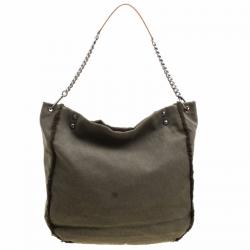Pre Owned Chanel Fatigue Green Canvas Sequin Cuba La Habana Chain Hobo 