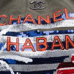 Pre Owned Chanel Fatigue Green Canvas Sequin Cuba La Habana Chain Hobo 
