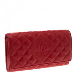 Chanel Red Quilted Leather CC Continental Wallet