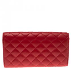 Chanel Red Quilted Leather CC Continental Wallet