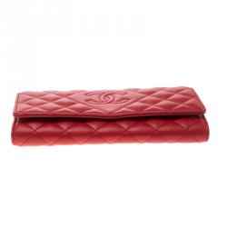 Chanel Red Quilted Leather CC Continental Wallet