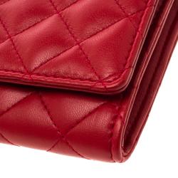 Chanel Red Quilted Leather CC Continental Wallet