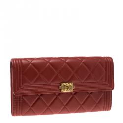 Chanel Red Quilted Leather Large Boy Gusset Flap Wallet