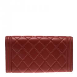 Chanel Red Quilted Leather Large Boy Gusset Flap Wallet