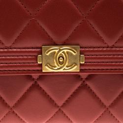 Chanel Red Quilted Leather Large Boy Gusset Flap Wallet