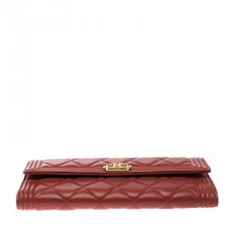 Chanel Red Quilted Leather Large Boy Gusset Flap Wallet
