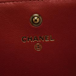 Chanel Red Quilted Leather Large Boy Gusset Flap Wallet