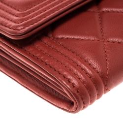 Chanel Red Quilted Leather Large Boy Gusset Flap Wallet