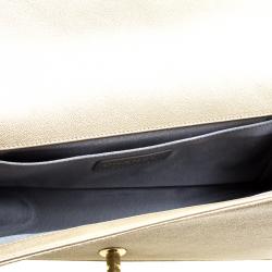 Pre Owned Chanel Biege/Gold CC Cutout Leather Medium Boy Flap Bag