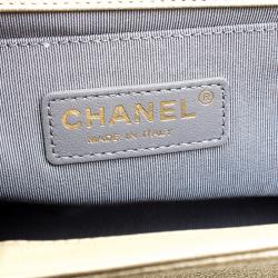 Pre Owned Chanel Biege/Gold CC Cutout Leather Medium Boy Flap Bag