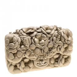 Pre Owned Chanel Gold Camellia Quilted Leather Mini Classic Flap Bag
