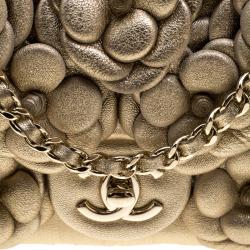 Pre Owned Chanel Gold Camellia Quilted Leather Mini Classic Flap Bag