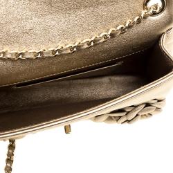 Pre Owned Chanel Gold Camellia Quilted Leather Mini Classic Flap Bag