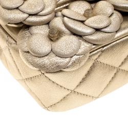 Pre Owned Chanel Gold Camellia Quilted Leather Mini Classic Flap Bag