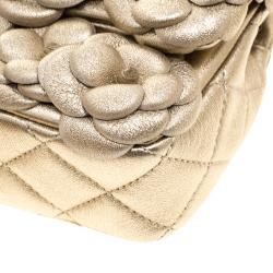 Pre Owned Chanel Gold Camellia Quilted Leather Mini Classic Flap Bag