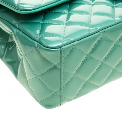 Pre Owned حقيبة شانيل قلاب مزدوج كلاسيك ماكسي جلد لامعة مبطنة خضراء